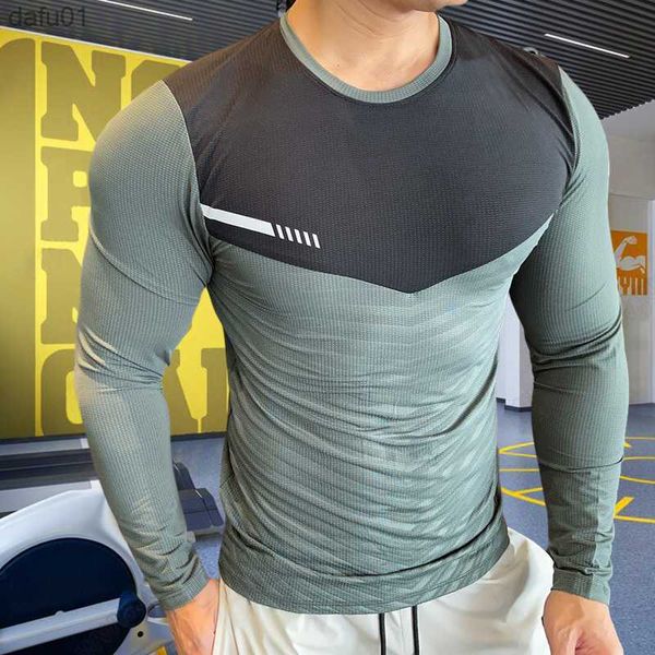 Mens Fitness Koşu T-Shirt Gym Sıkıştırma Sweatshirt Kuru Fit Egzersiz Sporları Üstler Nefes Alabaş Elastikiyet Döşemeli Giyim L230520