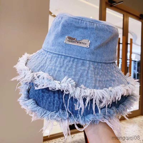 Chapéus de Aba Larga Moda Borda Áspera Rasgado Pescador Verão Feminino Lavado Velho Chapéu Balde Ao Ar Livre Feminino Eaves Guarda-Sol Cap R230607