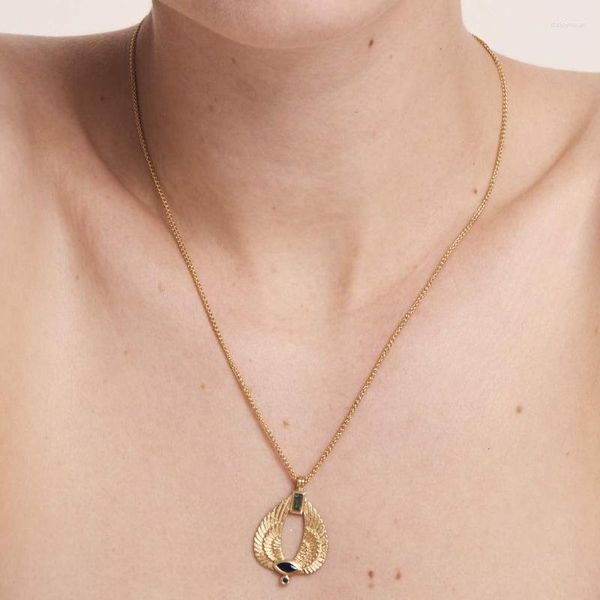 Подвесные ожерелья Aomu Fashion Vintage Gold Color Guardian Angel Ожерелье для крыла зеленое циркон черные глаза Кокер для женщин украшения