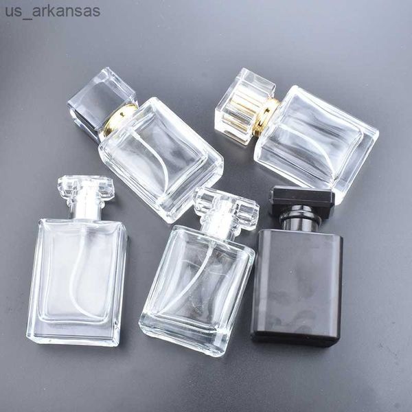 Fragrância 5 pçs 50 ml Frascos de perfume pretos transparentes para viagens Frascos de spray de vidro Garrafas vazias Dispensador de frascos de spray para névoa L230523