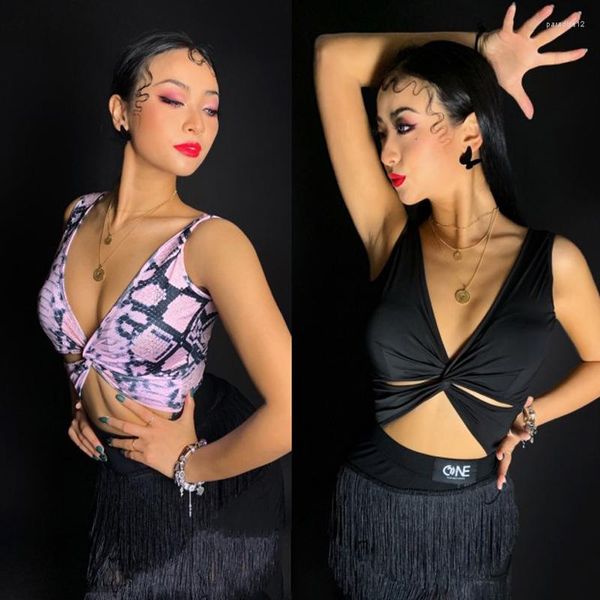 Stage Wear Sexy Latina Dance Top Donna Modern Outfit Leopard Practice Costume Salsa Dancewear Abiti firmati DL8252