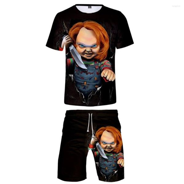 Männer Trainingsanzüge Horror Film Chucky Sets 2 Stück Set Sommer Kurzarm T-shirt Shorts Mode Anzug Streetwear Kleidung