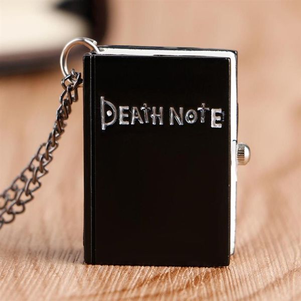 2021 Orologio da taschino al quarzo Suqare nero a forma di Death Note giapponese per uomo Piccola collana per bambini Deathnote Wholes241E