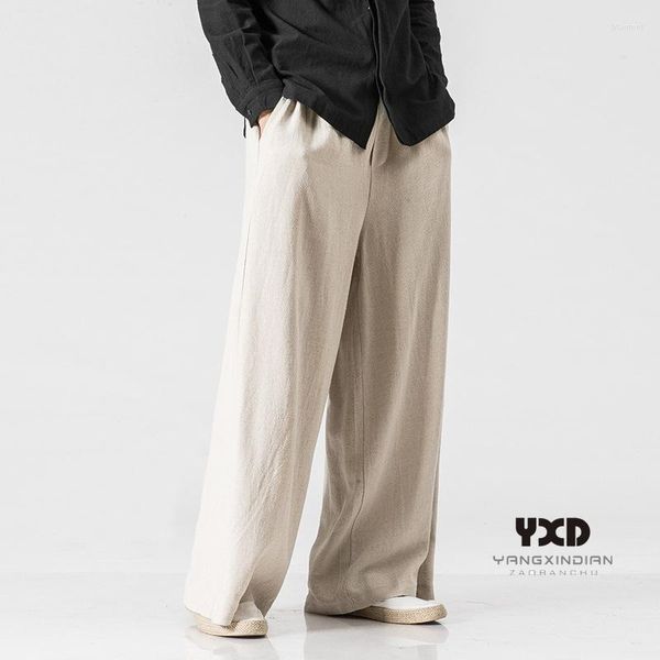 Pantaloni da uomo Abbigliamento da uomo Pantaloni casual da uomo in lino di cotone allentato vintage a gamba larga in stile cinese Gonna svasata da uomo Harajuku