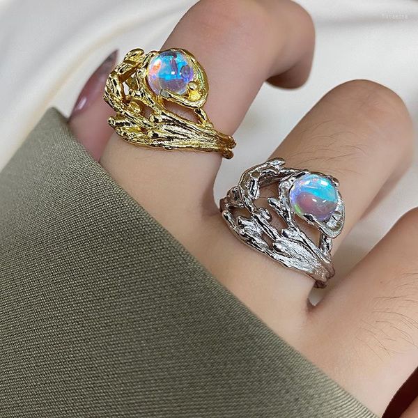 Fedi nuziali Fedi nuziali femminili semplici vintage opale anello fascino oro giallo argento colore per le donne sposa pietra fidanzamento regolare aperto