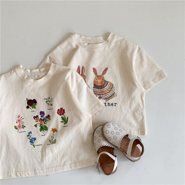 T-Shirts Sommer Mädchen T-Shirt Kurzarm Tops für Kinder Cartoon Beige Farbe Kinder T-Shirts Kleinkind Oberbekleidung Baby Outfits Kleidung 230606