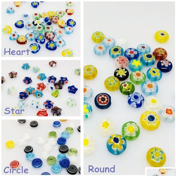 Vetro 6/8/10/12/14Mm Lampwork Perline Fiore Distanziatore Perline Rotondo/Cuore/Stella Piatto Foro Sfera Colorf Chiaro Gioielli Fai Da Te Goccia Consegna Dhcdu