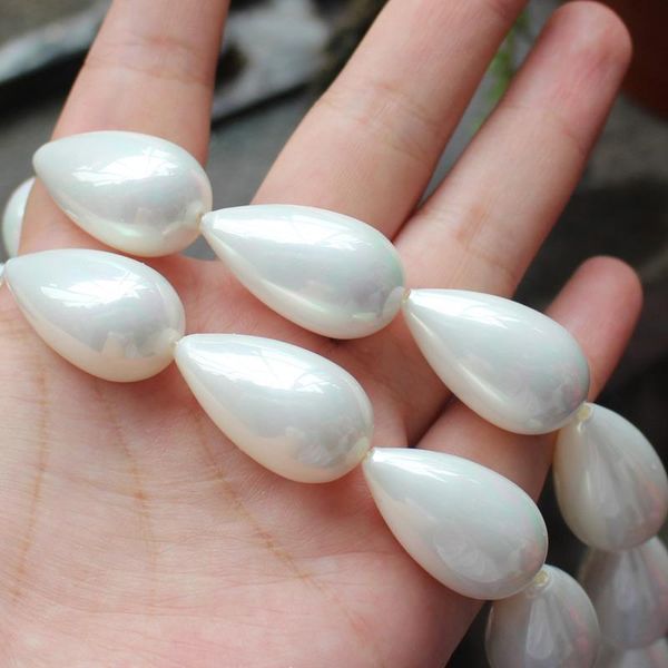Kristall 16X28mm Weiße Shell Perle Wasser Tropfen Perlen15 