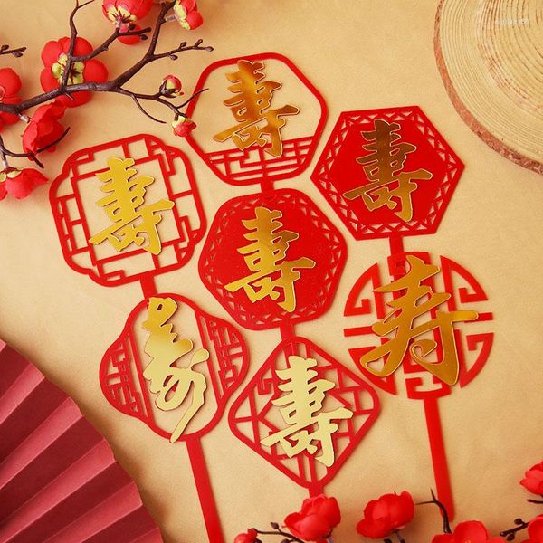 Festive Supplies Chinees Longevity Acrílico Bolo Topper Feliz Aniversário Toppers Para Idosos Decorações De Festa Comemorar Presentes