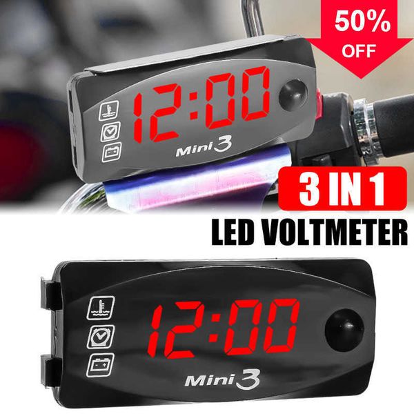 Nuovo set di voltmetri LED 3 in 1 Orologio elettronico per moto Display digitale VoltmetroOrologio Termometro motore antipolvere impermeabile IP67