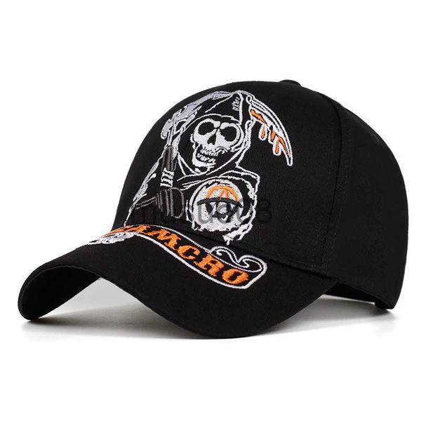 Ball Caps SAMCRO Berretto da baseball SOA Sons of Anarchy Skull Ricamo Casual Snapback Hat Moda Cappelli sportivi da moto da corsa di alta qualità J230608