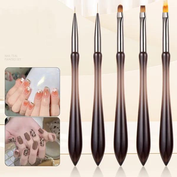 Pennelli per unghie all'ingrosso Kit da 5 pezzi Set di penne per unghie per terapia della luce Fashion Tea Color Nails Art Blooming Brush Strumenti per unghie per saloni di bellezza