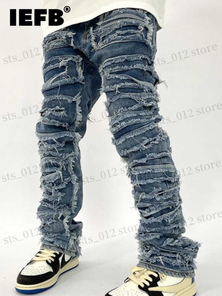 Jeans Masculino Jeans Masculino IEFB Lã Design de Personalidade Estilo de Rua Casual 2023 Cor Sólida Calças Vintage da Moda T230608