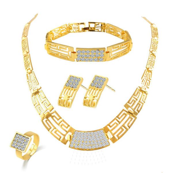 Orecchini in bracciale collana di gioielli da damigella d'onore set di anelli di braccialetto vintage come set d'oro Dubai 18K indiano Dubai