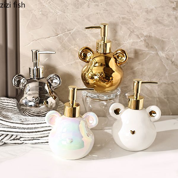 Sıvı Sabun Dispenser Basit Seramik Duş Jel Losyon Şişeleri Ayı ŞEKİL Tip El Sabun Şampuan Şişesi Ev Sabun Dispenser Banyo Aksesuarları 230607