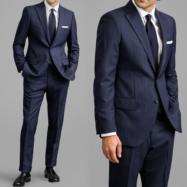 Nadelstreifen Slim Fit Männer Anzüge für formelle Hochzeits -Smoking -Smoking -Revers 2 -teiliges Business Bräutigam Männlich Mode