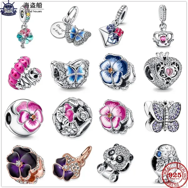 Для чар Pandora Authentic 925 Серебряные бусины бабочка гусеница цветочниц