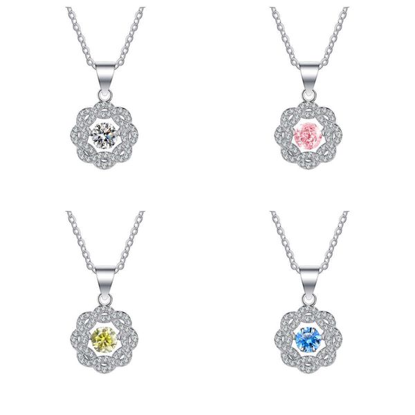 S925 collane a pendente in argento sterling da donna che salta il cuore che salta il fiore colorato gemma moissanite fonte