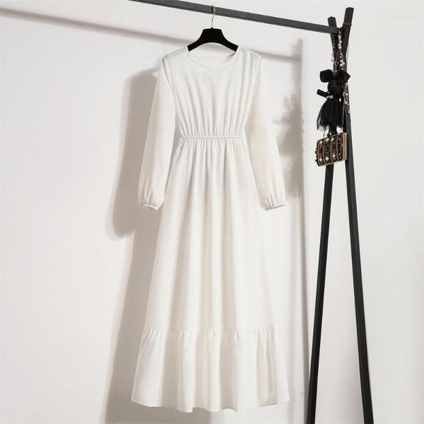 Casual Kleider 2023 Frauen Weiß Elegantes Kleid Sommer Frühling Langarm Abend Hochzeiten Gast Einfarbig