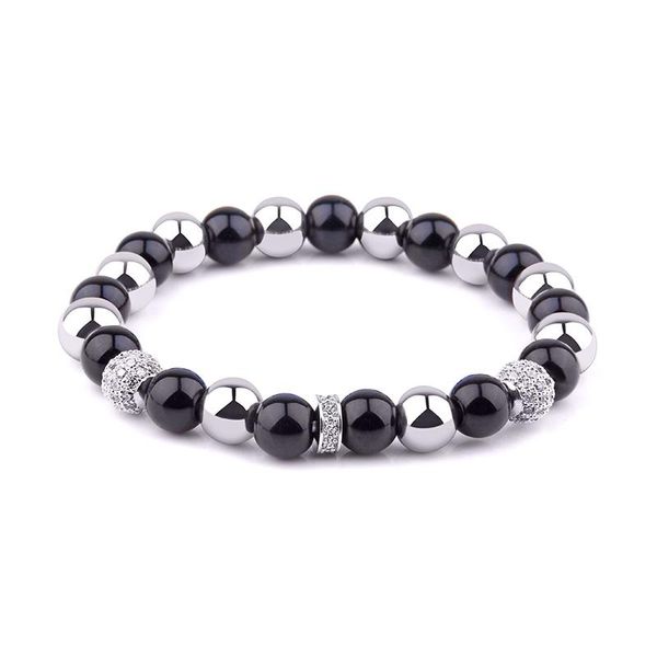 Hilo de piedra Natural, pulsera elástica de hematita de ónix negro para hombres y mujeres, cuentas Micro pavé CZ, pulseras saludables, regalo de joyería, hebras de cuentas