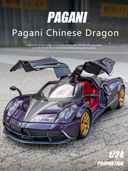 Diecast Model 1 24 Simülasyon Pagani Çin Ejderha Alaşım Araba Ses ve Işık Çekme Spor Oyuncak Çocuk Koleksiyonu Dekorasyon Hediyesi 230608