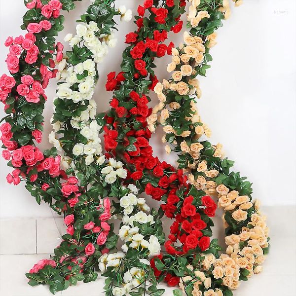 Fiori decorativi 2,3 metri Simulazione Fiore rosa Rattan Matrimonio Casa Aria condizionata Tubo dell'acqua Scale Decorazione Falso