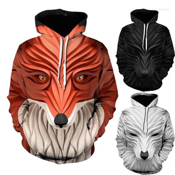 Erkek Hoodies Hayvan Yüzü Tiger 3D Hoodie Moda Serin Uzun Kollu Kazak Aslan Günlük Boyutlu Üstler