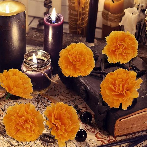Flores decorativas calêndula artificial pano de seda calêndulas conjunto de decoração de cravo laranja decorações para festa de pano de fundo do festival