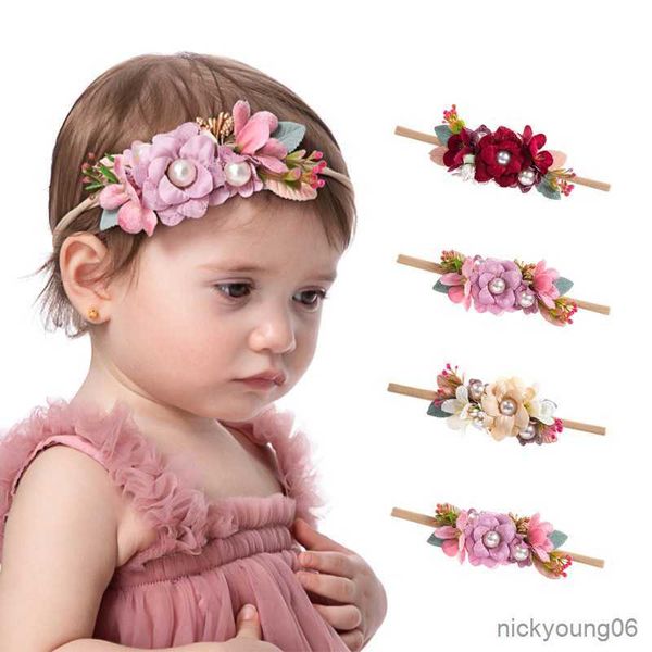 Acessórios para o cabelo Flor artificial Tiara de bebê Simulação Flores Enfeites de pérola Moda Foto adereços Crianças Meninas R230608