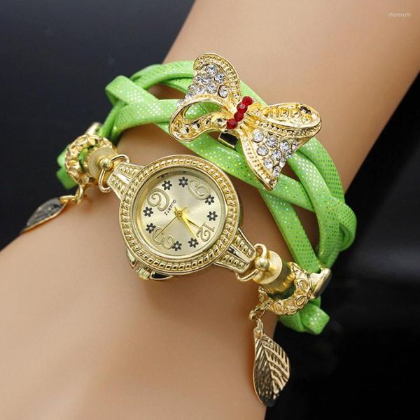 Armbanduhren Shsby Mode Frauen Strass Uhren Damen Weben Seil Strap Howknot Legierung Armband Quarz Armbanduhr Gold Kleid