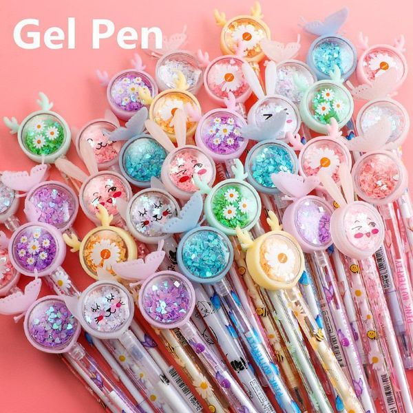 Penne a sfera 102050100PcsSet Kawaii Paillettes Gel Pen Cute Butterfly Bunny Fawn Daisy Signature 05mm Black Ink Office School Gifts 230608