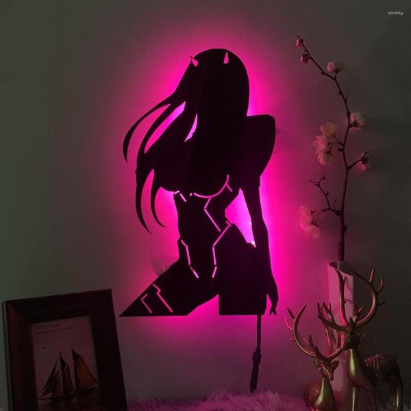 Luminária de parede Anime Silhouette Light Zero Two Darling In The Franxx para placas de decoração de casa Código de presente de aniversário 002 Mangá