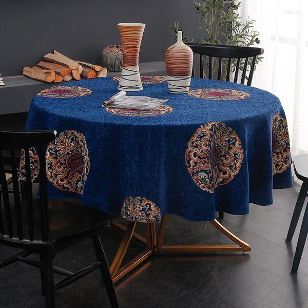 Panno tavolo chenille tovaglia rotonda in stile cinese ricamo blu navy blu rosso per la casa cover del banchetto