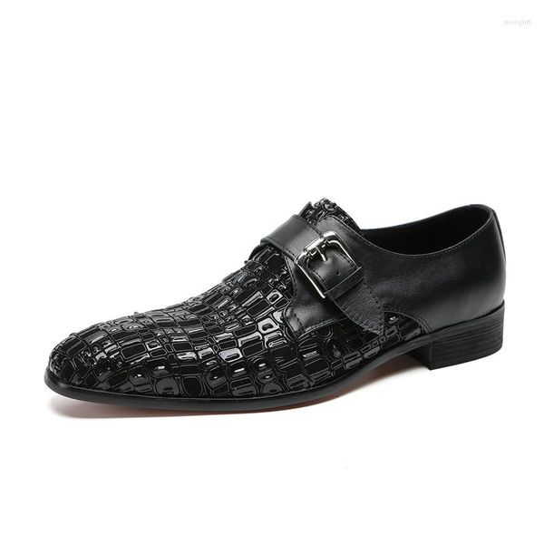 Scarpe eleganti Pelle bovina Abbigliamento da lavoro da uomo Punta quadrata Pelle Monk britannico Marchio coreano Casual Pedale singolo