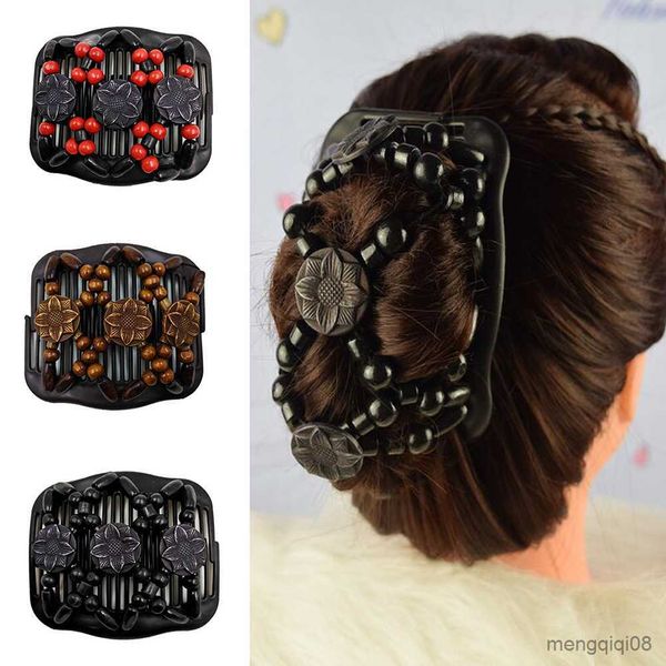 Diğer kadınlar retro inci boncuklar elastik saç tarakları çifte slayt sihirli çörek yapım aracı metal yenilik klips aksesuarları R230608