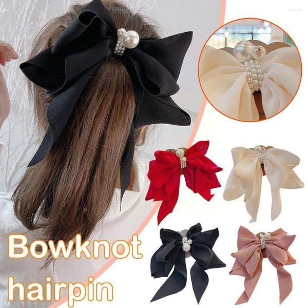 Haarschmuck Schleife Clip Frauen große Schleife Fleck Haarnadel Haarspangen Perle Chiffon Mädchen schwarz weiß solide