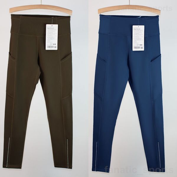 Lu Align Lu Pockets Yoga Pantaloni da donna Naked Sports Pantaloni lunghi Levigatura morbida Legging da corsa Elasticità Allenamento Pantaloni da yoga Fast and Free Glutei all'insù