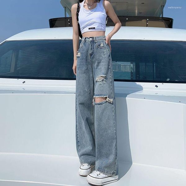 Женские джинсы с отверстиями корейская одежда джинсы для женщин Большой размер уличной одежды 90 -х годов японская модная улица Y2K.