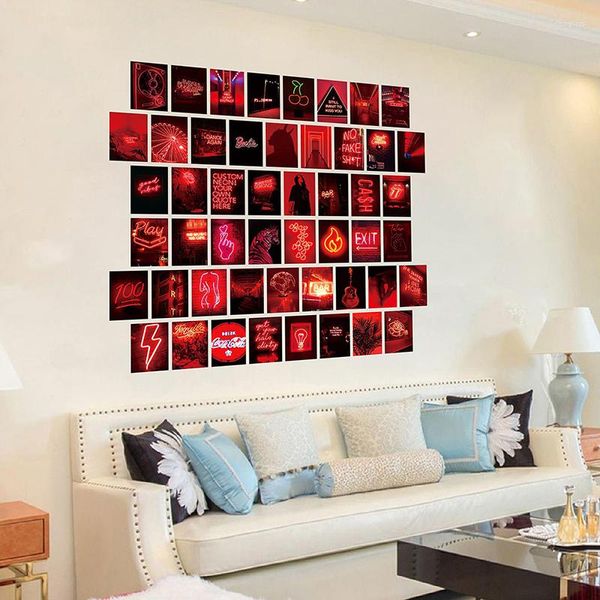Adesivos de parede 50 pçs pôsteres de colagem de imagens estéticas autoadesivos impressão de arte dormitório po exibição cor quente decoração do quarto