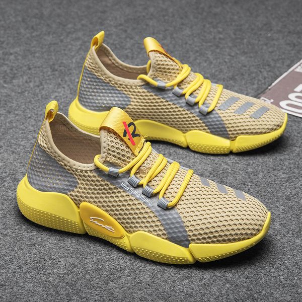 Novos homens formadores tênis de corrida branco preto amarelo respirável moda malha jogging confortável rendas casuais chaussures