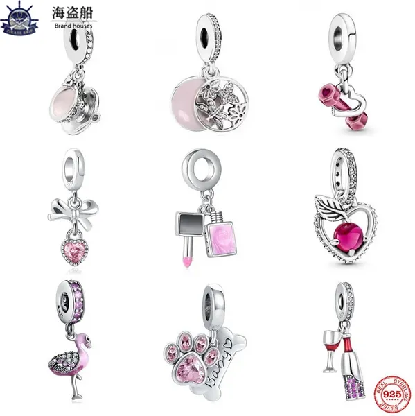 Voor pandora bedels authentieke 925 zilveren kralen Dangle New Butterfly Hanger Nagellak Dumbbell Love