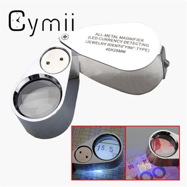 Ferramenta de reparo de relógio Cymii Joalheiro de metal LED Microscópio Lupa Lupa Lupa Luz UV com caixa de plástico 40X 25mm263B