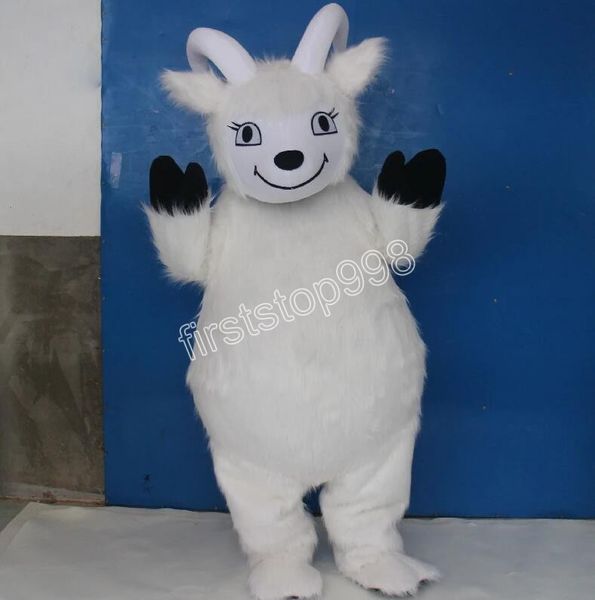 Traje de mascote de cabra branca de pelúcia Simulação de desempenho Personagem de tema de anime de desenho animado Tamanho adulto Roupa de publicidade ao ar livre de Natal Terno