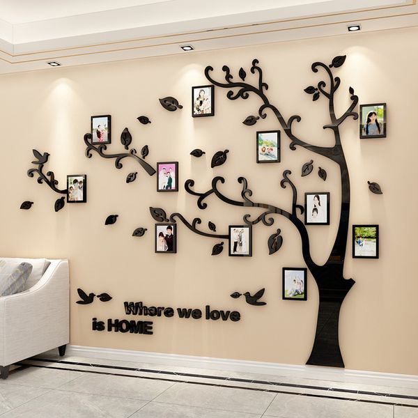 Adesivo de acrílico 3D Espelho de árvore para decalque de parede DIY Moldura para fotos Foto de família Ramo de árvore PVC Adesivos de parede Mural Art Home Decor