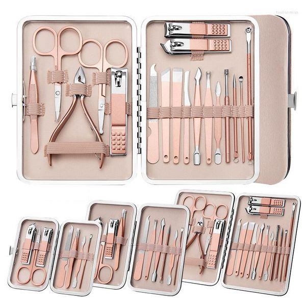 Borse di stoccaggio 7/10/12/18/19pcs/set manicure set utensili per unghie pedicure kit triple in acciaio inossidabile.