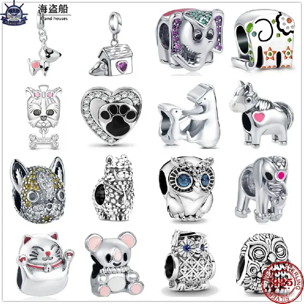 Per pandora charms autentici perline in argento 925 Animal Dog Owl Elephant Bracciale Charm Bead