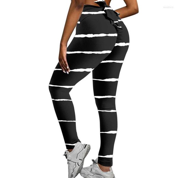 Leggings da donna 30 Striped Hollow Sport Fitness Vita alta Pantaloni da yoga BuLift Push Up Pantaloni da palestra Allenamento da donna Bowknot Legging XXL