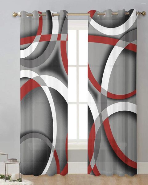 Vorhang mit geometrischem Kreis, gesprenkelt, moderne Kunst, rot, Tüllvorhänge für Wohnzimmer, Küche, Fensterbehandlungen, Voile