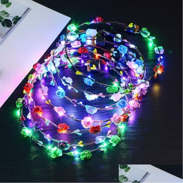 Acessórios para o cabelo 20 pçs/colorf festa de natal grinalda brilhante dia das bruxas coroa flor headband mulheres meninas led light up hairband drop dhjpx