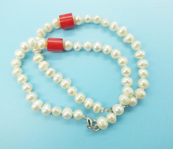 Strand Wholesale 9 pçs/lote de tirar o fôlego 6 mm pérola branca natural e pulseira de coral vermelho 7,5 polegadas